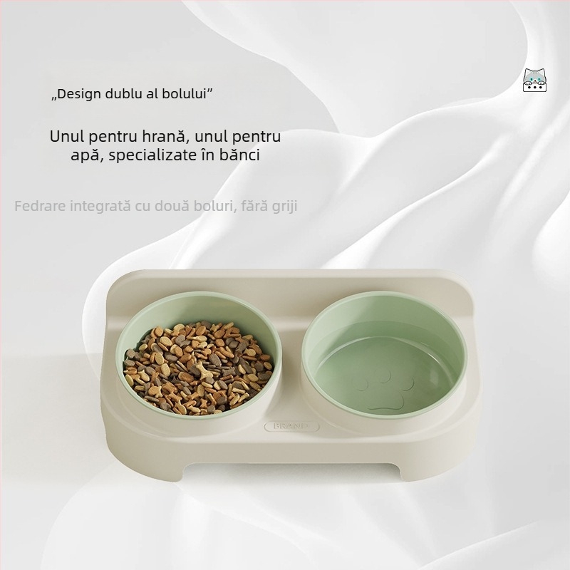 Vas all-in-one pentru apă și mâncare pentru pisici, cu protecție a gâtului, fără scurgeri, ușor de curățat; material PP, origine Zhejiang, marcă kimpets, potrivit pentru pisici.