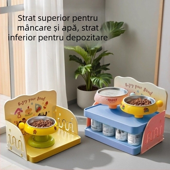 Suport dublu etajat pentru boluri de pisică pentru hranire (Material: PP; Brand: He Ou; Model: Dopamine Dining Table; Categoria: Accesorii de hrănire pentru animale)