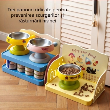 Suport dublu etajat pentru boluri de pisică pentru hranire (Material: PP; Brand: He Ou; Model: Dopamine Dining Table; Categoria: Accesorii de hrănire pentru animale)