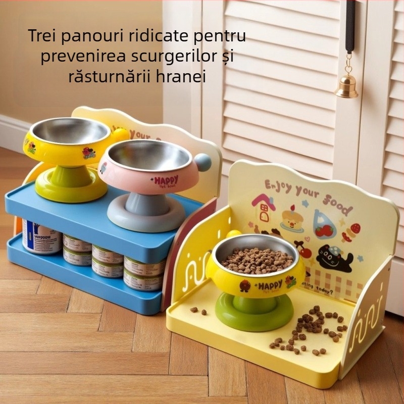 Suport dublu etajat pentru boluri de pisică pentru hranire (Material: PP; Brand: He Ou; Model: Dopamine Dining Table; Categoria: Accesorii de hrănire pentru animale)