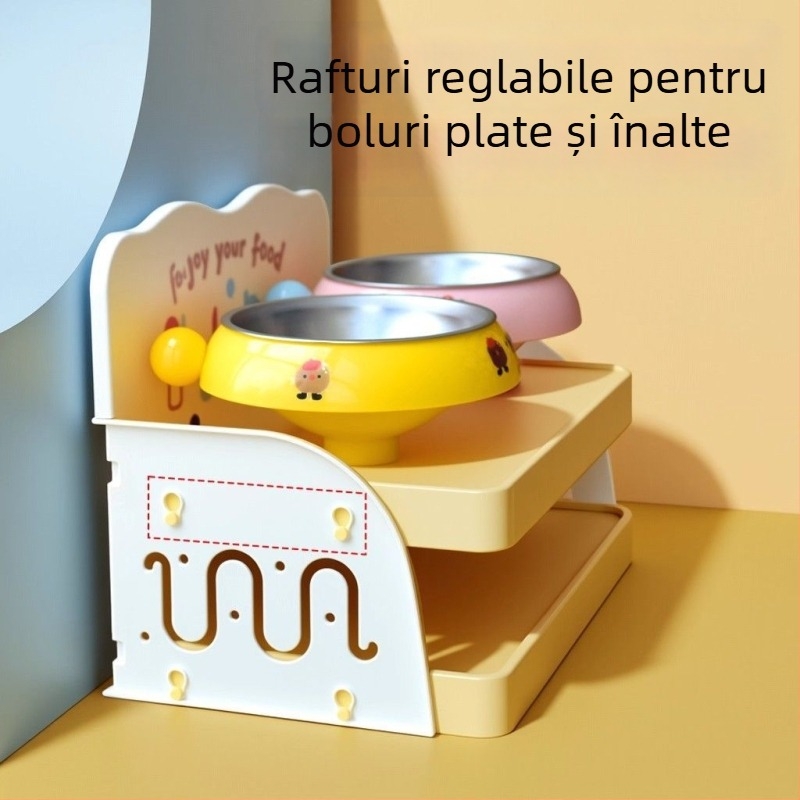 Suport dublu etajat pentru boluri de pisică pentru hranire (Material: PP; Brand: He Ou; Model: Dopamine Dining Table; Categoria: Accesorii de hrănire pentru animale)
