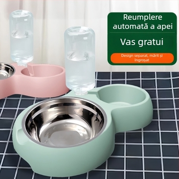 Vas dublu automat pentru pisici - hrană și apă, accesoriu inteligent pentru animale de companie, Material: PP resin + oțel inoxidabil, Shengwang