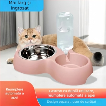Vas dublu automat pentru pisici - hrană și apă, accesoriu inteligent pentru animale de companie, Material: PP resin + oțel inoxidabil, Shengwang