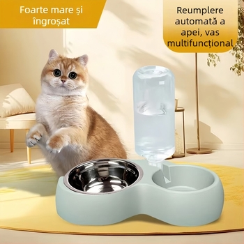 Vas dublu automat pentru pisici - hrană și apă, accesoriu inteligent pentru animale de companie, Material: PP resin + oțel inoxidabil, Shengwang
