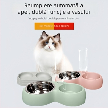 Vas dublu automat pentru pisici - hrană și apă, accesoriu inteligent pentru animale de companie, Material: PP resin + oțel inoxidabil, Shengwang