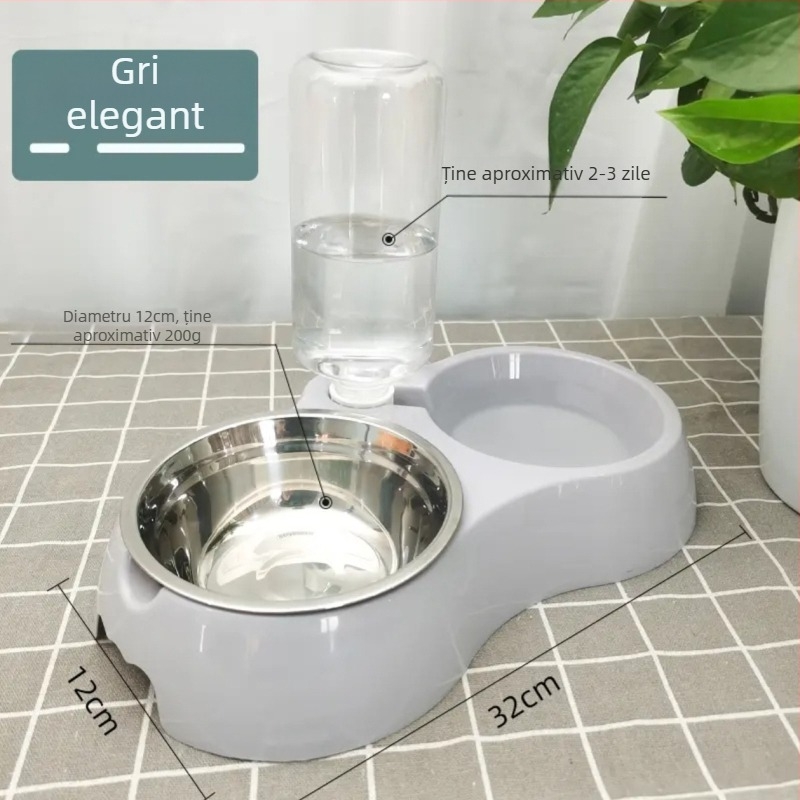 Vas dublu automat pentru pisici - hrană și apă, accesoriu inteligent pentru animale de companie, Material: PP resin + oțel inoxidabil, Shengwang