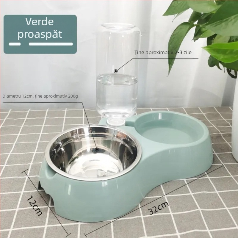 Vas dublu automat pentru pisici - hrană și apă, accesoriu inteligent pentru animale de companie, Material: PP resin + oțel inoxidabil, Shengwang