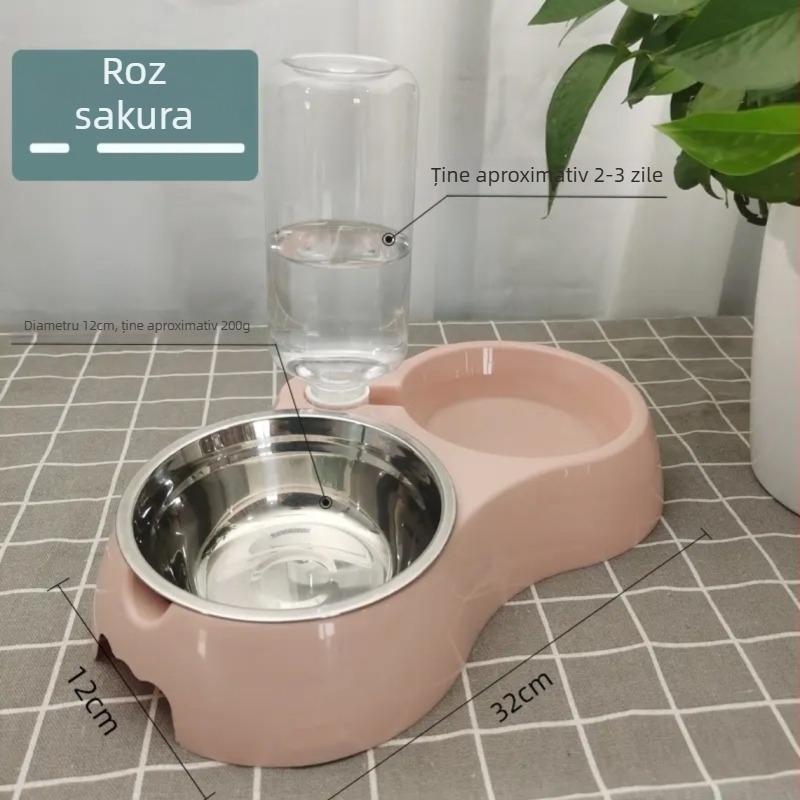 Vas dublu automat pentru pisici - hrană și apă, accesoriu inteligent pentru animale de companie, Material: PP resin + oțel inoxidabil, Shengwang