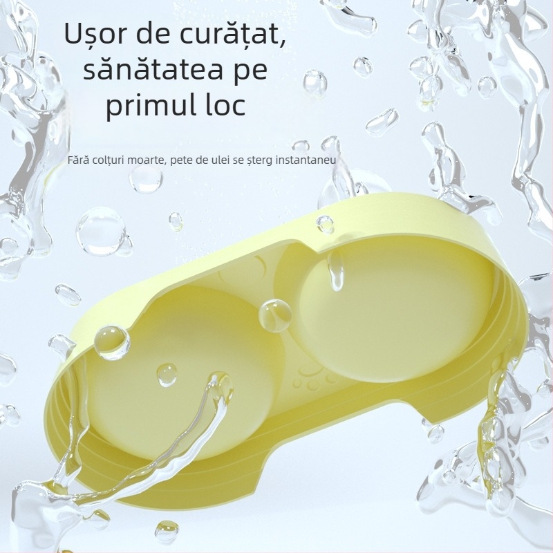 Vas pentru pisică, cu două boluri antiderapante, din plastic, Curly Tail