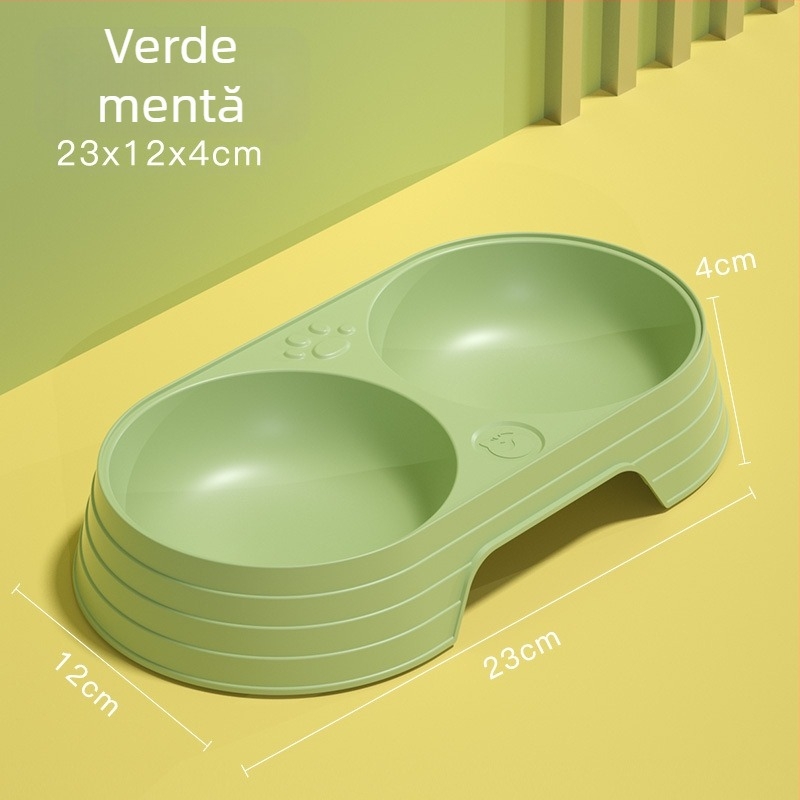 Vas pentru pisică, cu două boluri antiderapante, din plastic, Curly Tail