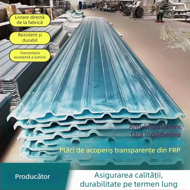 Placă FRP transparentă pentru colectarea luminii, pentru seră — în formă de scară, întărită cu fibre de poliester; rezistentă la îmbătrânire, la grindină, la coroziune, ignifugă și izolantă termic