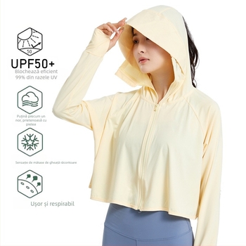 Jachetă de protecție solară cu glugă UPF50, nailon respirabil, uscare rapidă, jachetă de exterior de vară
