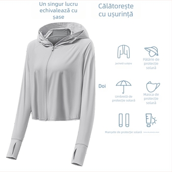 Jachetă de protecție solară cu glugă UPF50, nailon respirabil, uscare rapidă, jachetă de exterior de vară