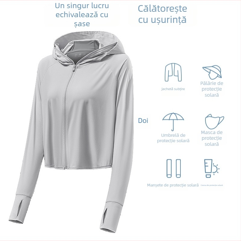 Jachetă de protecție solară cu glugă UPF50, nailon respirabil, uscare rapidă, jachetă de exterior de vară
