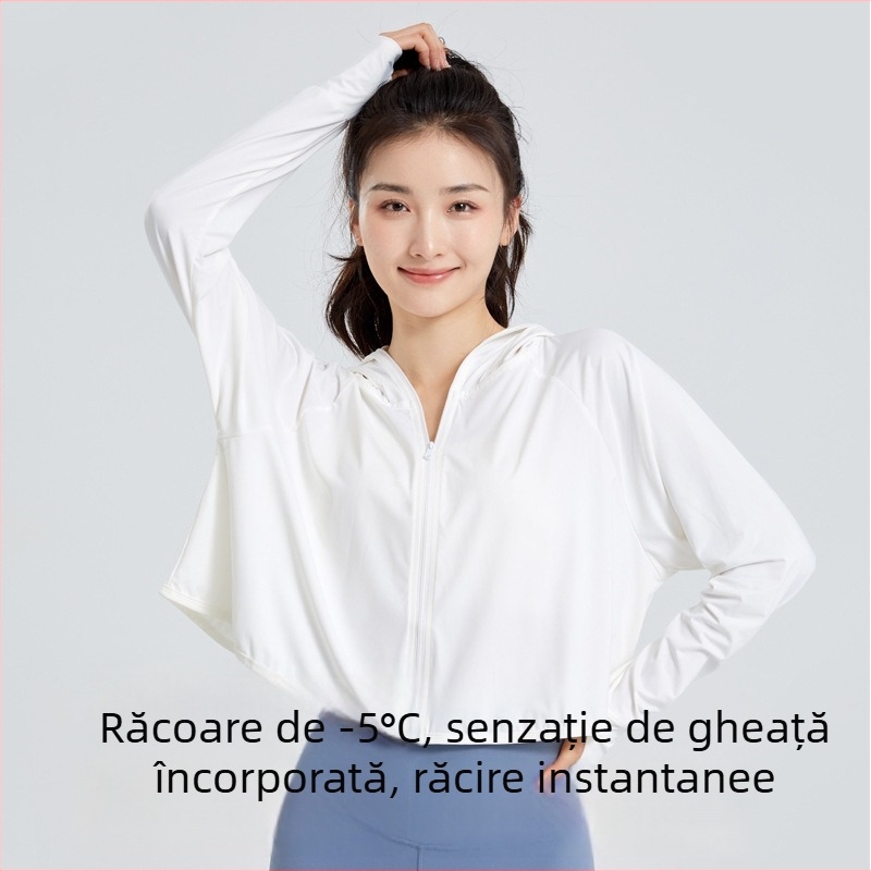 Jachetă de protecție solară cu glugă UPF50, nailon respirabil, uscare rapidă, jachetă de exterior de vară