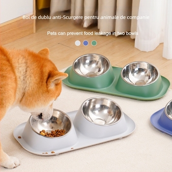 Anti-leak bol dublu pentru animale de companie - oțel inoxidabil, pentru pisică, 350 g, origine Zhejiang