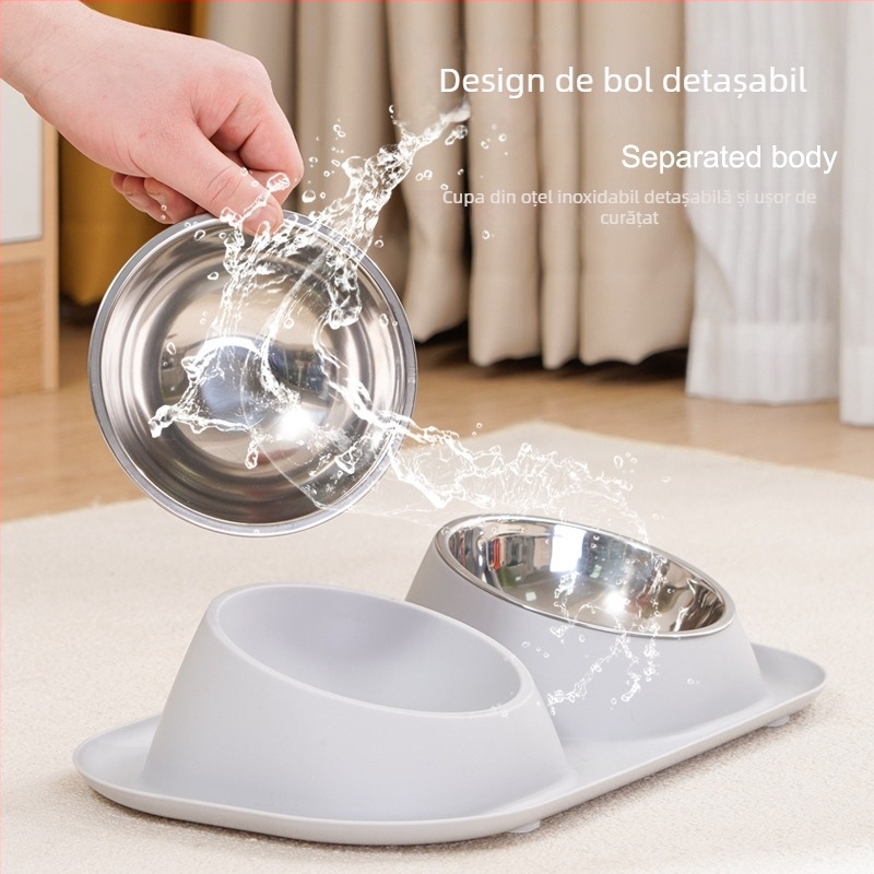 Anti-leak bol dublu pentru animale de companie - oțel inoxidabil, pentru pisică, 350 g, origine Zhejiang