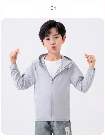 Jachetă pentru copii cu glugă, protecție UV UPF50, uscare rapidă, respirabilă, Ice Silk material