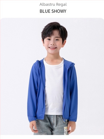 Jachetă pentru copii cu glugă, protecție UV UPF50, uscare rapidă, respirabilă, Ice Silk material