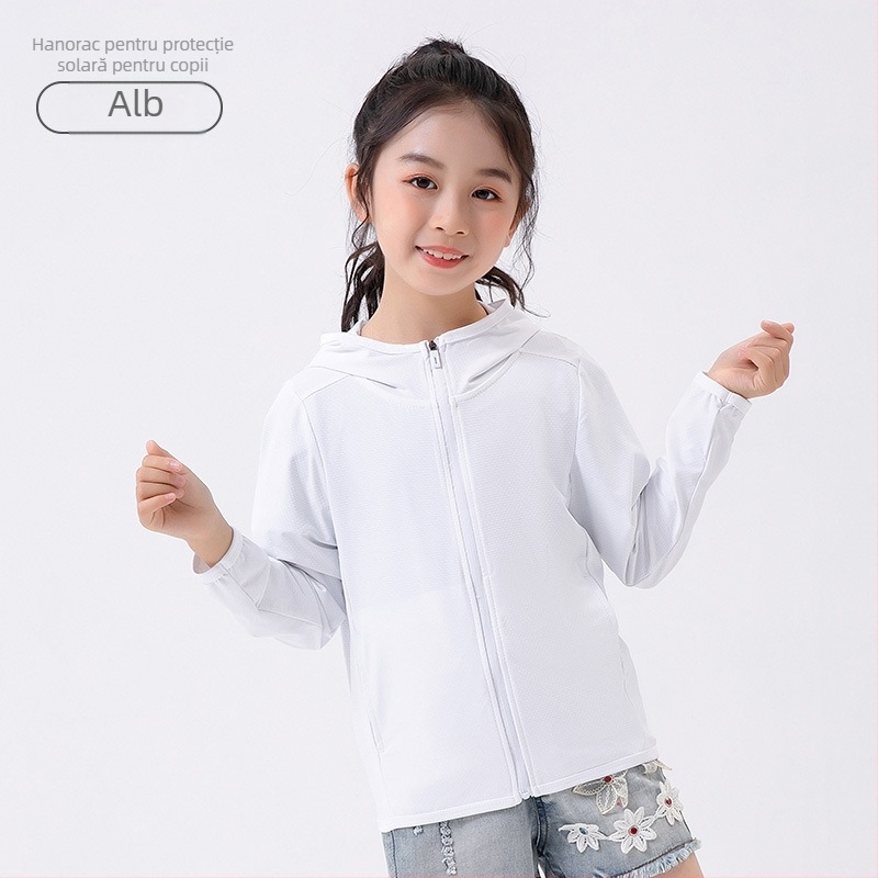 Jachetă pentru copii cu glugă, protecție UV UPF50, uscare rapidă, respirabilă, Ice Silk material