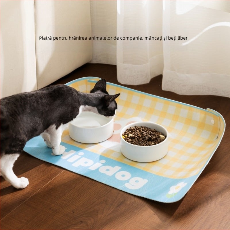 Covoraș din plastic pentru hrănire pisici – anti-vărsare, anti-alunecare, impermeabil, ușor de curățat
