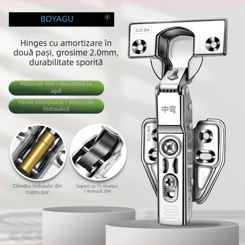 Pantă hidraulică pentru ușa de dulap cu amortizor, oțel inoxidabil 304, model 304A, finisaj fin, stil modern