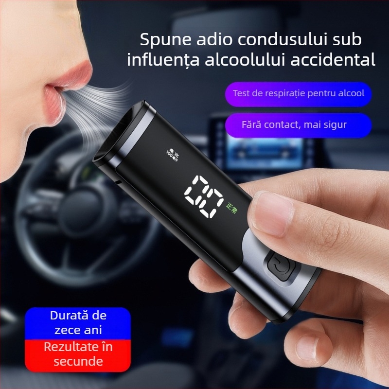 Detector portabil de alcool pentru mașini — precizie înaltă, aliaj de aluminiu + ABS