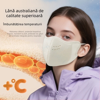 Mască unisex de iarnă din lână australiană, finisaj satinat, rezistentă la praf și vânt