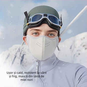 Mască unisex de iarnă din lână australiană, finisaj satinat, rezistentă la praf și vânt