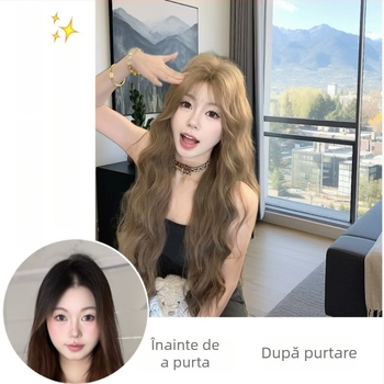 Perucă lungă, bucle, din mătase rezistentă la temperaturi înalte, stil coreean, parte medie, construcție mecanică