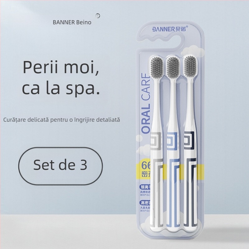 Oralgos periuță de dinți manuală DB-XA007, pachet de două, perii moi, cap lat, protecție a gingiilor, mâner antiderapant