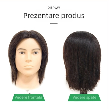 Cap de manechin cu păr real pentru coafuri masculine, model 12365, Jin-hee head model, păr scurt drept, cu posibilitatea bretonelor plate sau înclinate