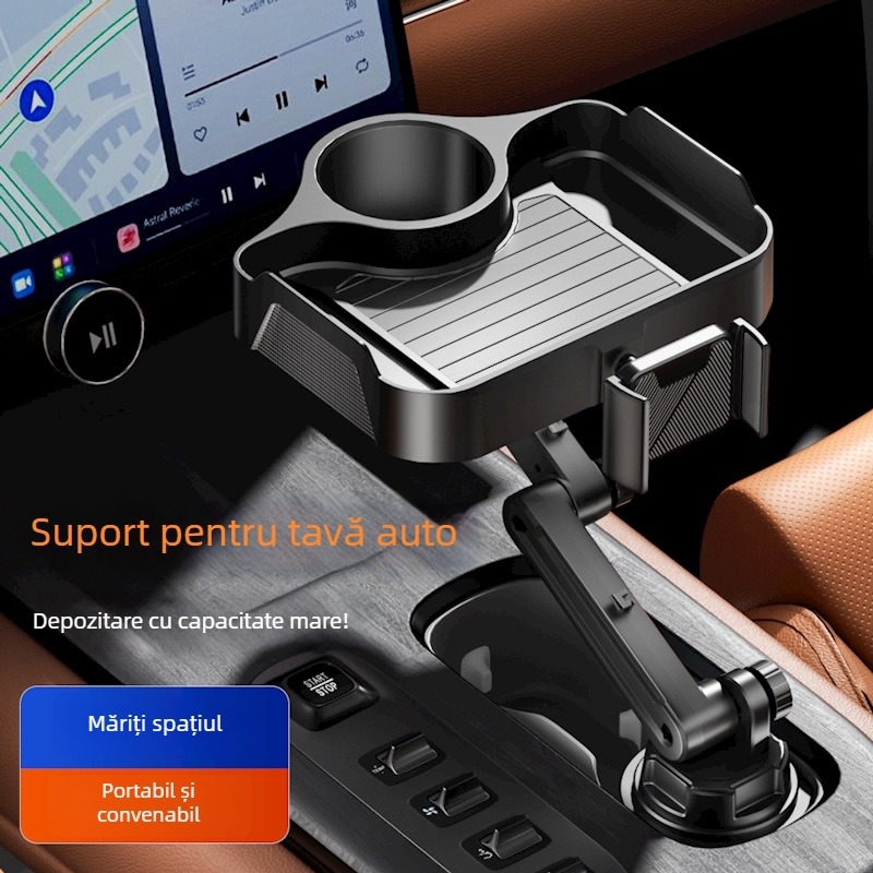 Cheges CP12 – tavă de depozitare pentru consola centrală a mașinii, ABS plastic, compatibilă cu suportul pentru pahar de apă