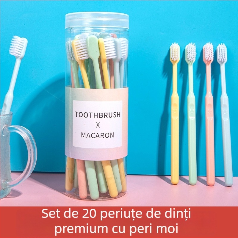 Periuță de dinți manuală, peri moi, ambalaj tip găleată, 20 bucăți, pentru adulți