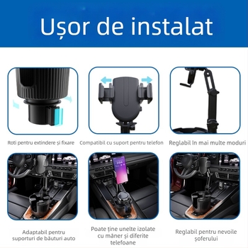 Suport auto pentru pahare cu suport pentru telefon – ABS, model AC-2394, brand carfu