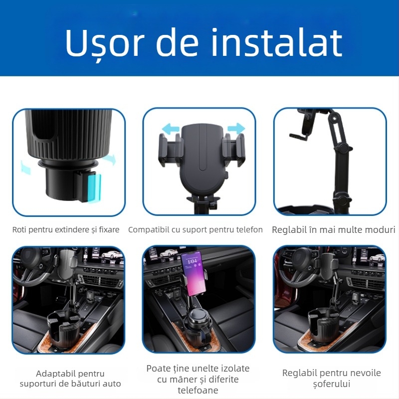 Suport auto pentru pahare cu suport pentru telefon – ABS, model AC-2394, brand carfu