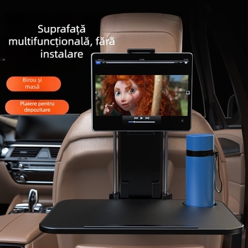 Masă pentru bancheta din spate a mașinii – multifuncțională, pliabilă, ușor de asamblat/demontat; Material: plastic; Montaj pe perete; Marcă: Helloleiboo/Leiben; Compatibil universal