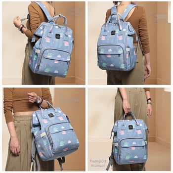Rucsac maternitate pentru călătorii, capacitate mare – Oxford material, port USB, separare uscat/umed, imprimeu floral
