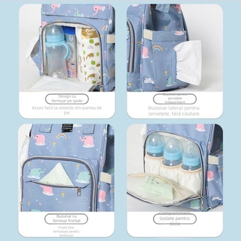 Rucsac maternitate pentru călătorii, capacitate mare – Oxford material, port USB, separare uscat/umed, imprimeu floral