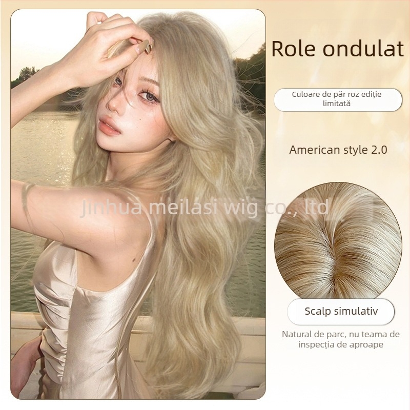 Perucă lungă buclată pentru femei, fibră rezistentă la temperatură, proces mecanic, model 0041