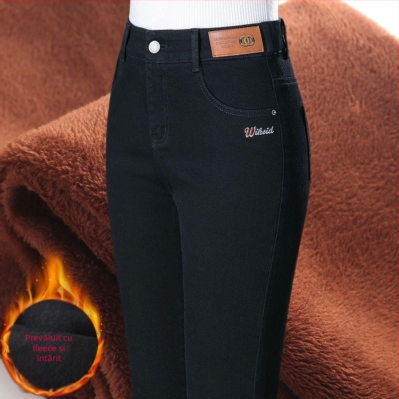 Jeansi cu talie înaltă din denim-cotton, croială evazată, lungi