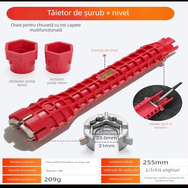 Fixator de poziționare în unghi drept - unealtă sanitară multifuncțională pentru baie, demontaj și montaj pentru chiuvetă, țevi și robinet unghiular (Importat: Nu; Fără mărci private licențiate)