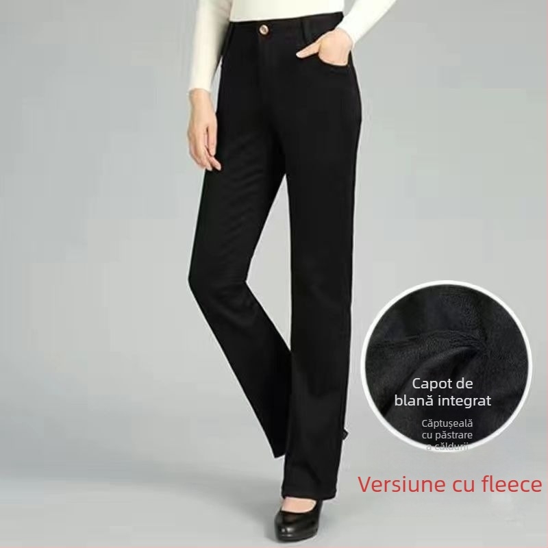 Jeanși drepti pentru femei – talie înaltă, lungi, denim din bumbac, țesătură groasă (Denim Cotton; High Waist; Long Pants; Thickened)