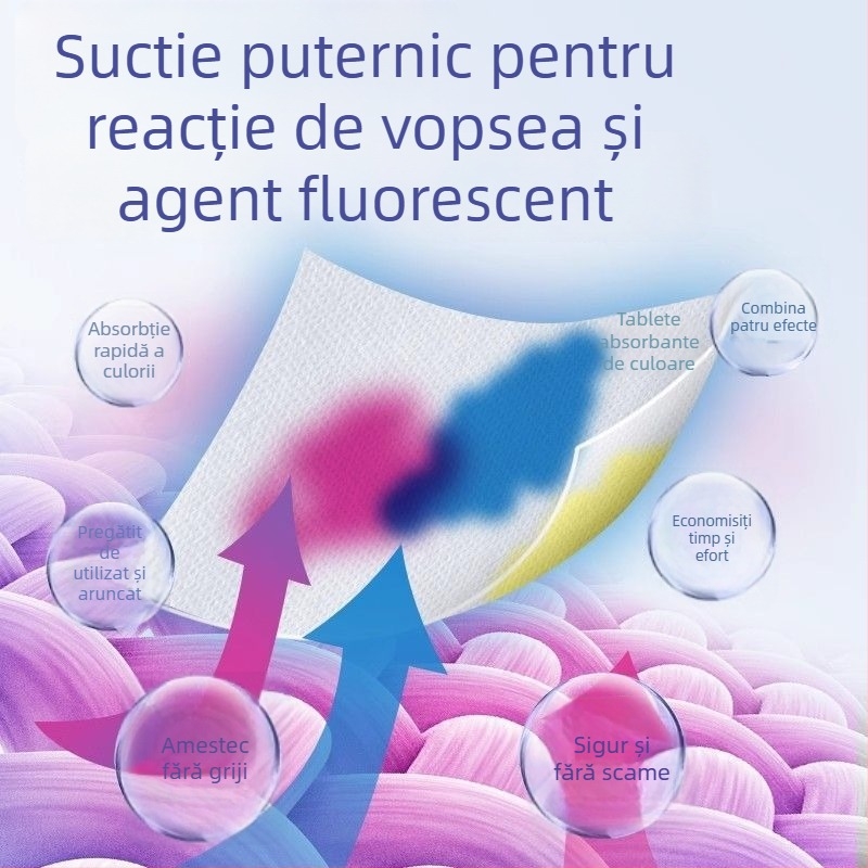 Foaie color-absorbantă pentru spălare – previne transferul de culoare la spălarea hainelor mixte – 5 g pe ambalaj, fără parfum, conținut activ >25%