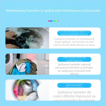 Foi de rufe cu absorbție a culorilor – protecție împotriva transferului de culoare pentru rufe la cicluri mixte