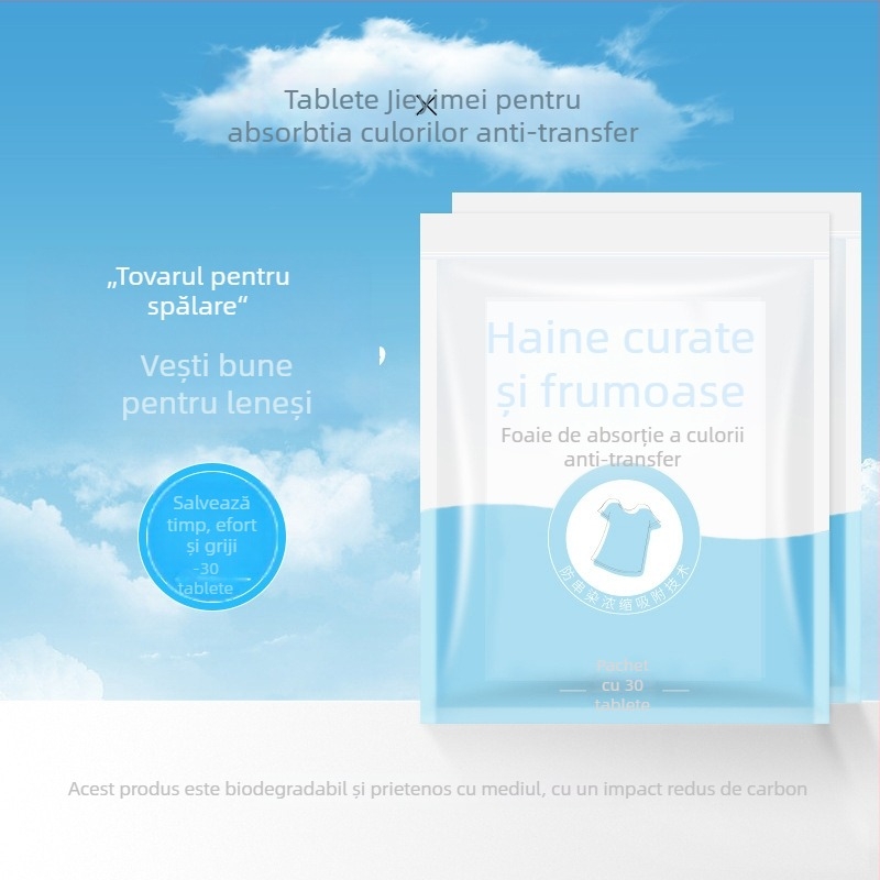 Foi de absorbție a culorilor pentru prevenirea transferului de vopsea la spălare, protecție a culorilor pentru spălări mixte, fără înălbire