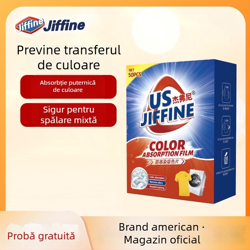 jiffine Foi de absorbție a culorilor pentru rufe, 50 de buc., Previne transferul de culoare, Uz casnic