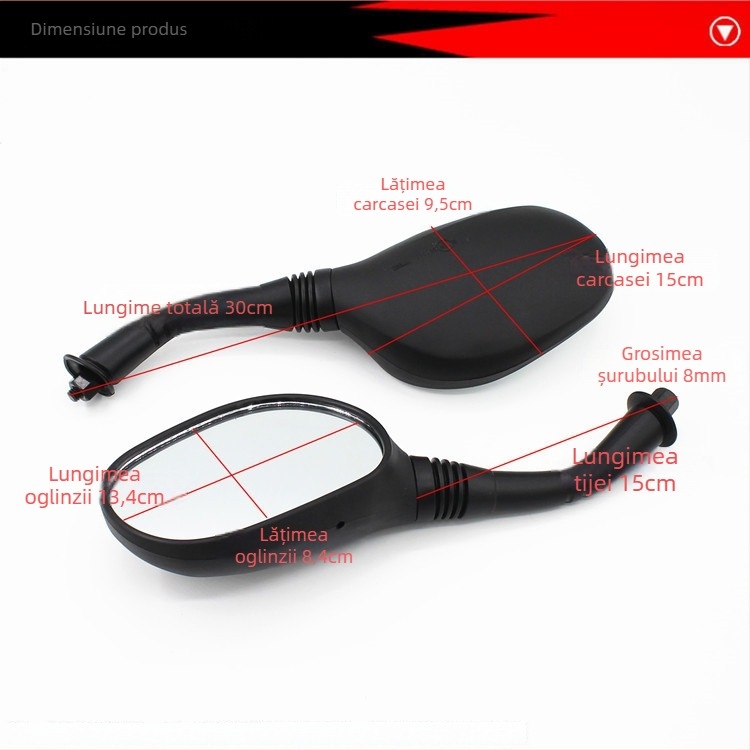 Oglindă retrovizoare pentru scuter electric Mojielong, carcasă din plastic, oglindă din sticlă, cablaj dual (carcasă din plastic, oglindă din sticlă, Mojielong, cablaj dual)