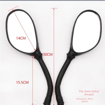 Oglindă retrovizoare pentru scuter - Mojielong, sticlă, plastic + fier, model WH100T-A-H, carcasă din plastic