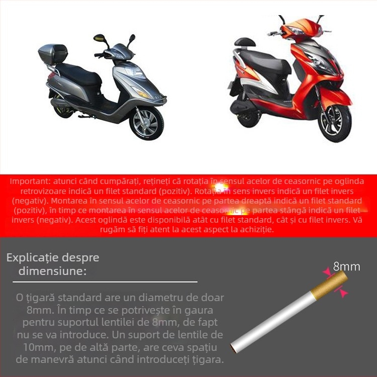 Oglindă retrovizoare pentru scuter - Mojielong, sticlă, plastic + fier, model WH100T-A-H, carcasă din plastic